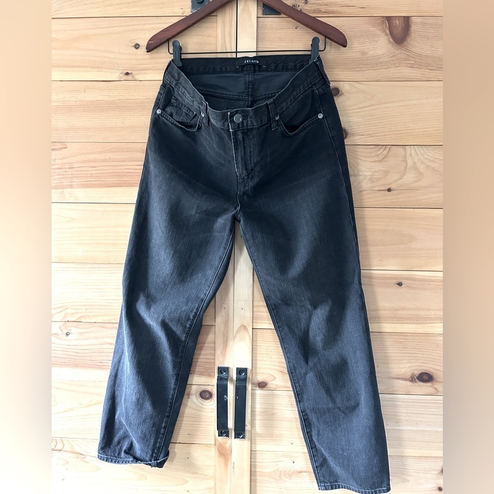 J BRAND ACE ARCADIA BLACK CROPPED HIGH WAIST BOYFRIEND JEANS 27